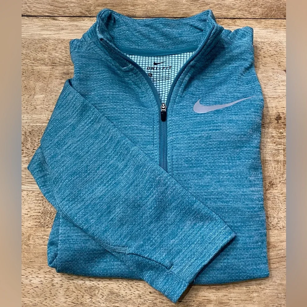 Nike Dri Fit Youth XL‎ Striated Teal Green Poly Quarter Zip Athletic Pullover